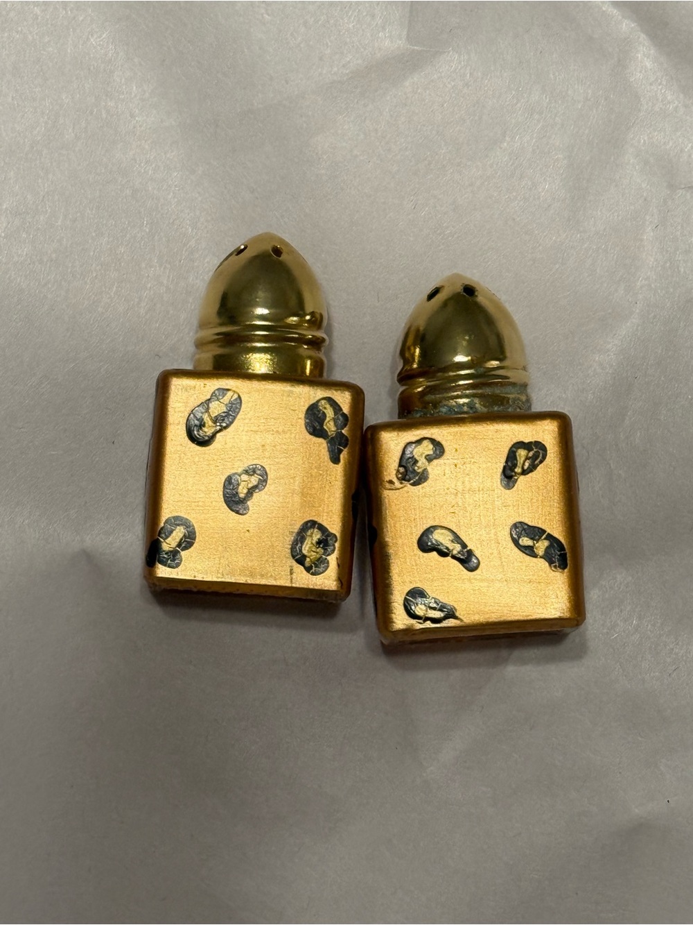 Gold-Tone Square Salt & Pepper Shakers with Black Accent Motif